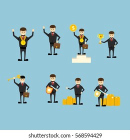 Set of flat vector business people on blue background