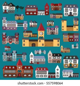 Set of flat vector castles. Colorful illustration