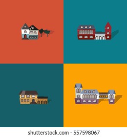Set of flat vector castles. Colorful illustration