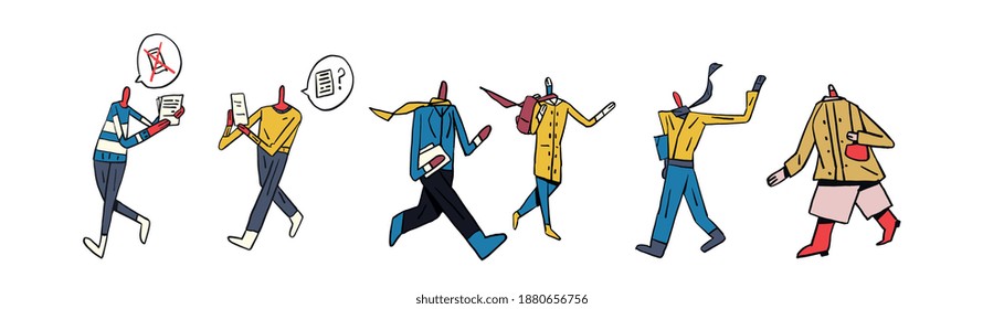 Set of flat Vector character design walking and talking. Modern and simple clip art isolated on white.