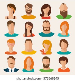 Set of flat vector characters. Vector avatars. Male and female vector portraits. 