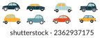Set of flat vector children's illustrations. Cute cars on white background