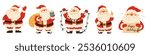 A set of flat vector Christmas illustrations. Cute Santa Clauses in different poses