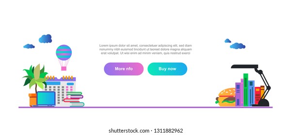 Set of flat vector design illustration of modern business office and workspace horizontal banner