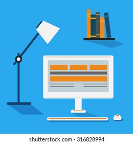 Set of Flat vector design illustration of modern business office and workspace. 