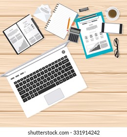 Set of Flat vector design illustration of modern business office and workspace.