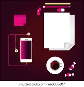 Set of Flat vector design illustration of modern business office and workspace.