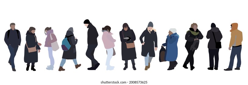 Conjunto de dibujos vectoriales planos de personas. Imágenes de silueta de hombres y mujeres de diferentes edades en diferentes poses. Infografía de la ciudad