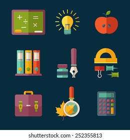 Set of flat vector education and school supplies icons.