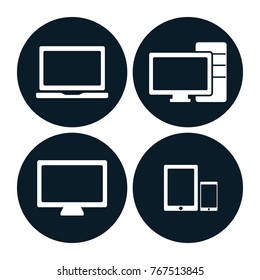 Set of flat vector electronics icons: laptop, desktop, TV, tablet, smartphone