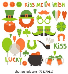 Set of flat vector elements for St. Patrick's Day. 