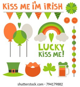 Set of flat vector elements for St. Patrick's Day. 
