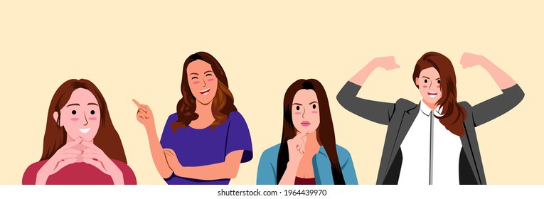 a set of flat vector female expressions for graphic design