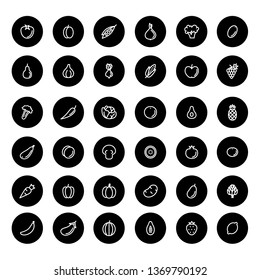 Set of flat vector fruit and vegetable icons in black circles. Web icons for restaurant or pizzeria