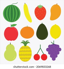 set of flat vector fruits with cartoon design style