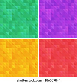 Set of flat vector geometric backgrounds. Green, orange, violet and red