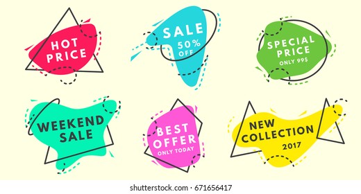 Set of flat vector geometrical vintage warm color banners. Promotion concept. Vector illustration.