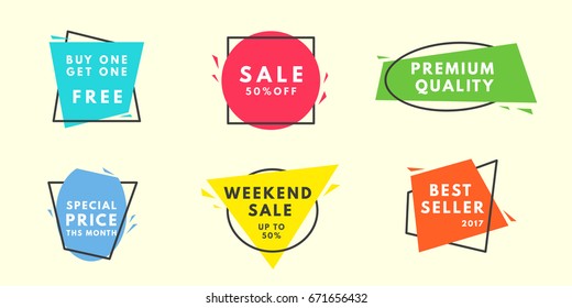 Set of flat vector geometrical vintage warm color banners. Promotion concept. Vector illustration.