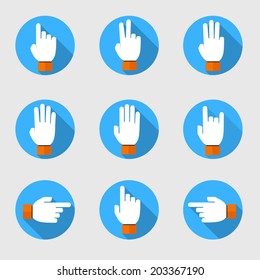 set of flat vector hands make number