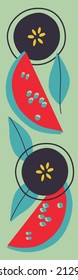 Set flat vector icon of appetizing fruit and berries. Abstract cartoon fruits and berries. Funny colored typography poster, apparel print design, bar menu decoration. Isolated. EPS 10.