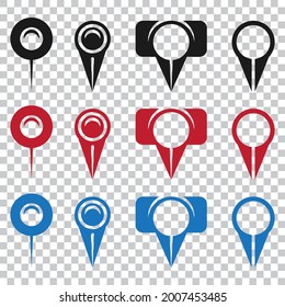 Set of flat vector icon a location point or map pins place marker on a transparent background