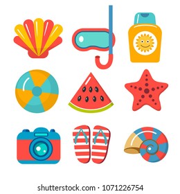 set of flat vector icons for beach holidays