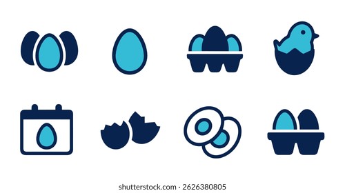 Conjunto de ícones de vetor planos Ovos, Pinto e Calendário - Elementos de design de Páscoa e primavera