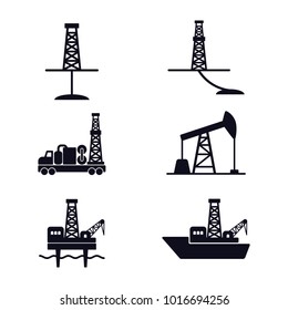 Set of flat vector icons for oil and gas industry; onshore and offshore drilling. EPS 10. 