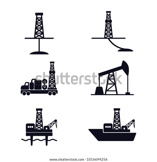 Set of flat vector icons for oil and\
gas industry; onshore and offshore drilling. EPS 10.\
