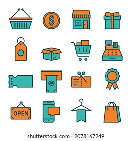 Set of flat vector icons on the theme of business, money, retail, trade 