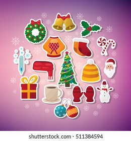 Set of flat vector icons on the theme of Christmas and New year.