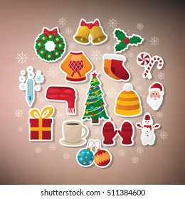 Set of flat vector icons on the theme of Christmas and New year.