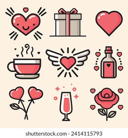 A set of flat vector icons for related to valentine's day