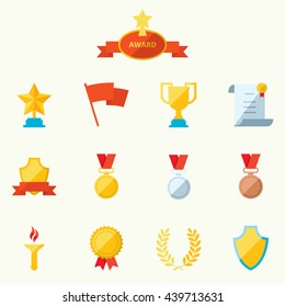 Set of flat vector icons sports awards achievements and trophy