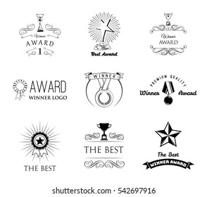 Set of flat vector icons sports awards achievements and trophy. Vector illustration