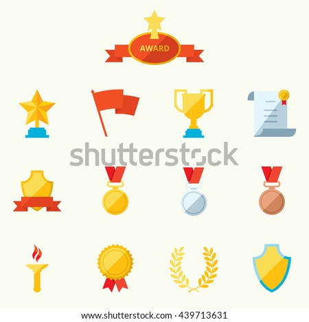 Set of flat vector icons sports awards achievements and trophy