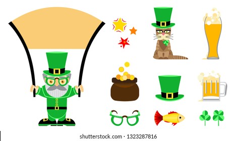 Set of flat vector icons for St. Patrick s Day.
