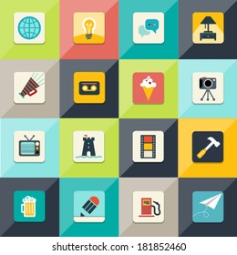 Set of flat vector icons in stylish colors of web design objects, business, media and marketing items for all devices. Graphic Design Editable For Your Design. 
