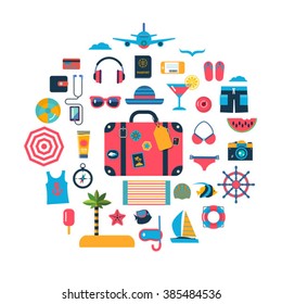 set of flat vector icons for summer travel