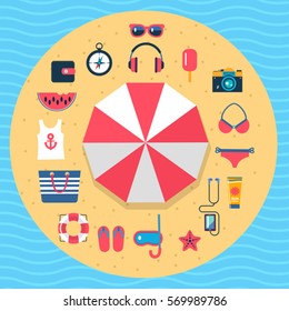 set of flat vector icons for summer travel