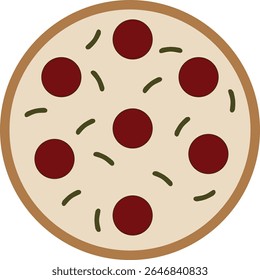 A set of flat vector icons of whole pizzas and slices with various toppings like pepperoni, basil, cheese, and mushrooms. Great for food apps, menus, and restaurant branding.