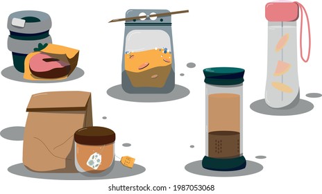 Set flat vector illustration. Bring your own cup. Eco-friendly banners with zero waste lifestyle tips. Metal or glass cup instead of disposable one. drink to go. Let's save the planet and ecology. 