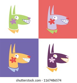 Set of flat vector illustration of dog in modern colorful style. Isolated elements.