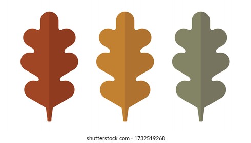 
Set of flat vector illustration of oak leaf in three colors - red, yellow, green. Tree elements for greeting cards, posters, stickers and professional design. Eps 8.