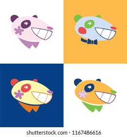 Set of flat vector illustration of panda in modern colorful style. Isolated elements.