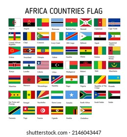 Set of flat vector illustrations of africa countries flags. Complete collection of 54 national flag icons on the African continent.