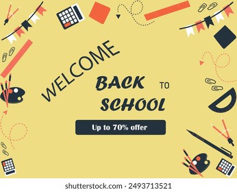 Set of flat, vector illustrations. Back to School. Elements and objects on school themes, simple background.
