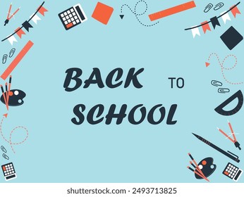 Set of flat, vector illustrations. Back to School. Elements and objects on school themes, simple background.
