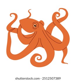 Set of flat vector illustrations in children's style. Octopus on white background