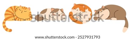 Set of flat vector illustrations in children's style. Cute sleeping cats on white background 